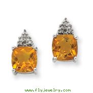 14K White Gold Citrine & Diamond Post Earrings