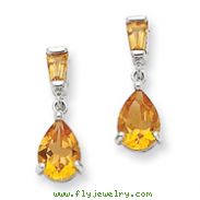 14K White Gold Citrine Dangle Post Earrings