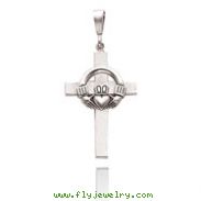 14K White Gold Claddagh Cross Pendant