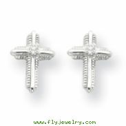 14k White Gold Cross CZ Post Earrings