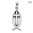 14K White Gold Cross Ichthus Fish Pendant