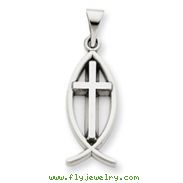 14K White Gold Cross Ichthus Fish Pendant