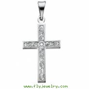 14K White Gold Cross Pendant With Design