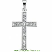 14K White Gold Cross Pendant With Design