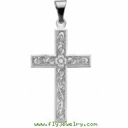 14K White Gold Cross Pendant With Design