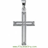 14K White Gold Cross Pendant With Design