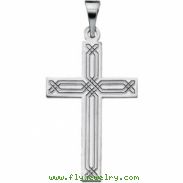 14K White Gold Cross Pendant With Design