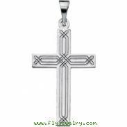 14K White Gold Cross Pendant With Design