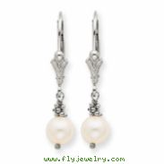 14K White Gold Cultured Pearl Leverback Earrings