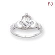 14K White Gold CZ April Birthstone Claddagh Heart Ring