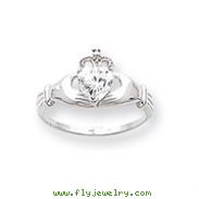 14K White Gold CZ April Birthstone Claddagh Heart Ring