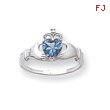 14K White Gold CZ December Birthstone Claddagh Heart Ring