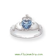 14K White Gold CZ December Birthstone Claddagh Heart Ring