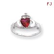 14K White Gold CZ January Birthstone Claddagh Heart Ring