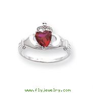 14K White Gold CZ January Birthstone Claddagh Heart Ring