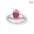 14K White Gold CZ July Birthstone Claddagh Heart Ring