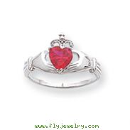 14K White Gold CZ July Birthstone Claddagh Heart Ring