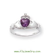 14K White Gold CZ June Birthstone Claddagh Heart Ring