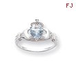 14K White Gold CZ March Birthstone Claddagh Heart Ring