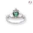 14K White Gold CZ May Birthstone Claddagh Heart Ring