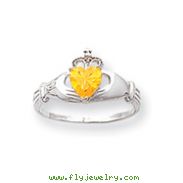 14K White Gold CZ November Birthstone Claddagh Heart Ring