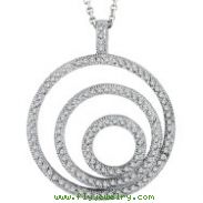 14K White Gold Designer 1.0ct Diamond 3-Circle Pendant On Cable Chain Necklace