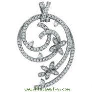 14K White Gold Designer 1.5ct Diamond Twirled Floral Accented Pendant Slide