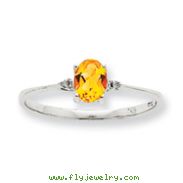 14K White Gold Diamond & Citrine November Birthstone Ring