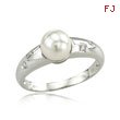 14K White Gold Diamond & Cultured Pearl Ring