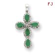 14K White Gold Diamond & Emerald Cross Pendant