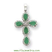 14K White Gold Diamond & Emerald Cross Pendant