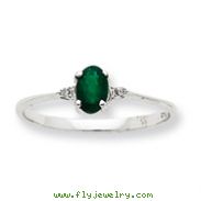 14K White Gold Diamond & Emerald May Birthstone Ring