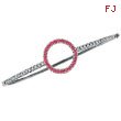 14K White Gold Diamond & Genuine Precious Pink Sapphire Circle Bangle