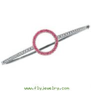 14K White Gold Diamond & Genuine Precious Pink Sapphire Circle Bangle