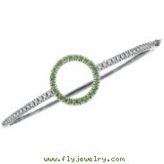 14K White Gold Diamond & Genuine Semi-Precious Tsavorite Circle Bangle