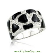 14K White Gold Diamond & Onyx Ring