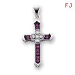 14K White Gold Diamond & Ruby Cross Pendant