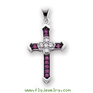 14K White Gold Diamond & Ruby Cross Pendant