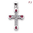 14K White Gold Diamond & Ruby Cross Pendant