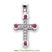 14K White Gold Diamond & Ruby Cross Pendant