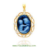 14K White Gold Diamond Adorned Everlasting Love Agate Cameo Pendant