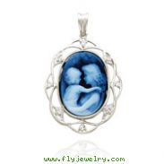 14K White Gold Diamond Adorned Frame Everlasting Love Agate Cameo Pendant