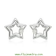 14K White Gold Diamond Adorned Open Star Earrings