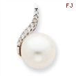 14K White Gold Diamond and Cultured Pearl Pendant