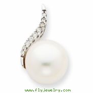 14K White Gold Diamond and Cultured Pearl Pendant