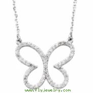 14K White Gold Diamond Butterfly Necklace