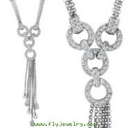 14K White Gold Diamond Circles & Drops Multi Chain Necklace