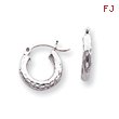 14K White Gold Diamond-Cut 3x14mm Round Hoop Earrings