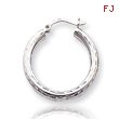 14K White Gold Diamond-Cut 3x25mm Round Hoop Earrings