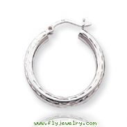14K White Gold Diamond-Cut 3x25mm Round Hoop Earrings
